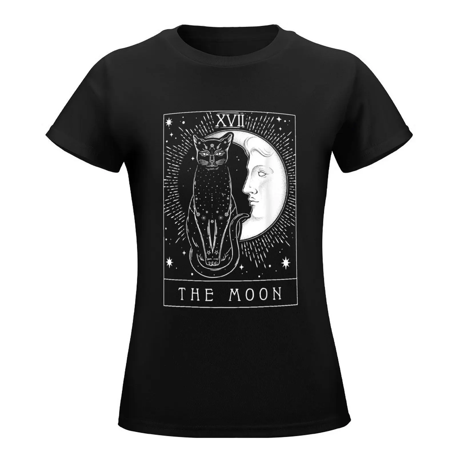 Tarot Card Crescent Moon And Cat T-Shirt graphics funny oversized oversized workout shirts for Women