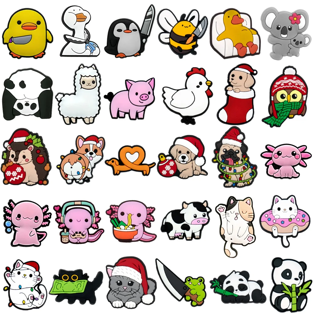 1/30pcs PVC Animal Pins for Kids Men Women Shoe Charms Christmas Gift Duck Cat Dog Shoe Accessories Decorations Buckle Ornaments