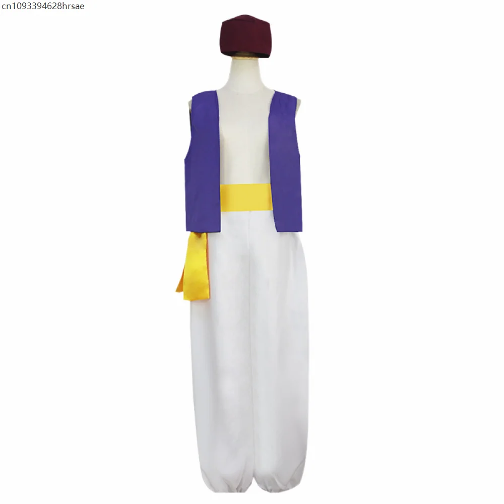 

Men Arabian Prince Costume with Hat Arab King Vest Top Waistcoat Belted Pants Outfit for Halloween Party