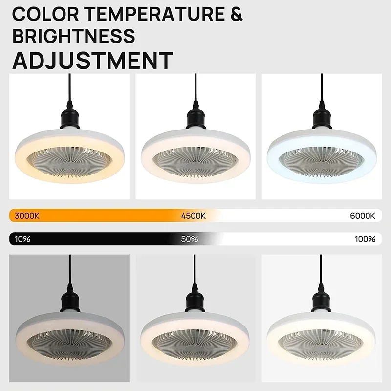 Ventilador de teto inteligente com controle remoto, base de iluminação para quarto e sala de estar, 3 velocidades, E27, AC 85-265V, 3 em 1