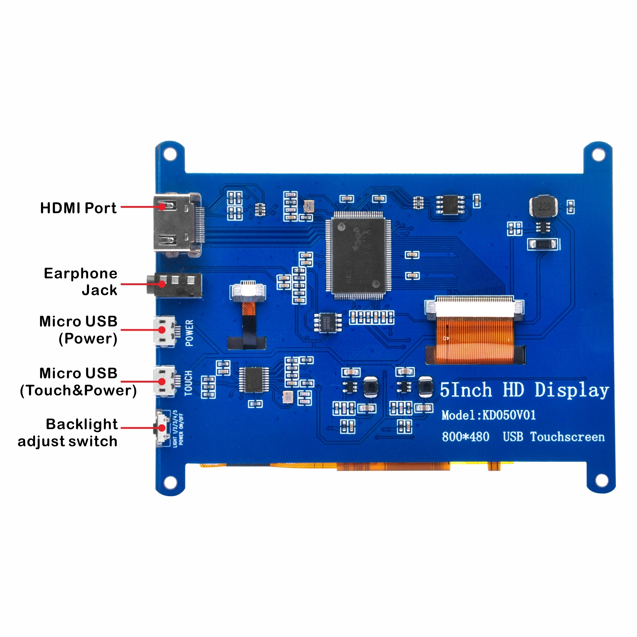 OSOYOO 5 Inch HDMI Capacitive Touch Screen for Raspberry Pi 4 Banana Pi PC and Devices Compatible with Windows 10 8 7 Raspbian U
