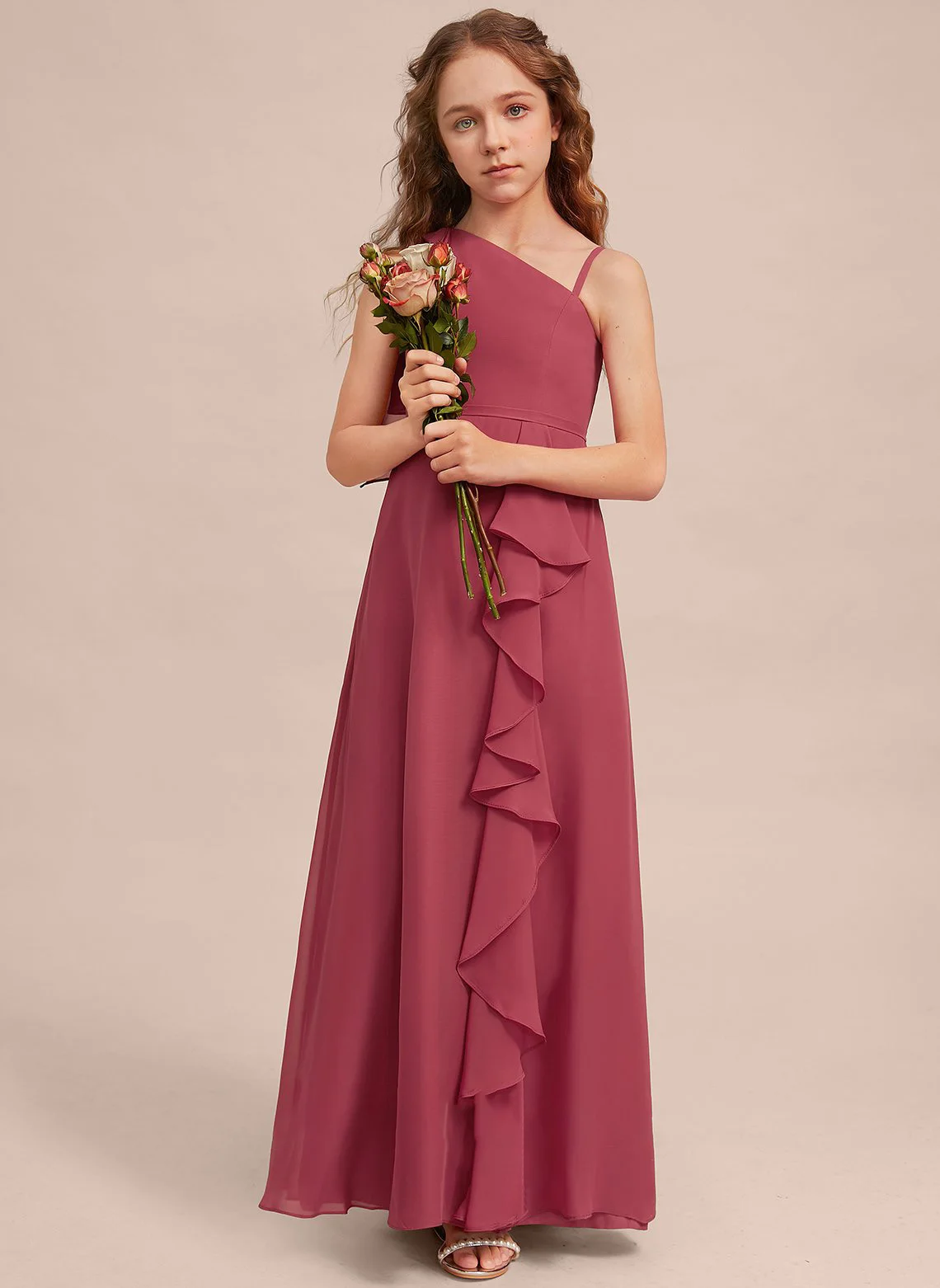 

YZYmanualroom A-line asymmetrical floor-length chiffon teen bridesmaid dress / birthday party /piano performance/customized