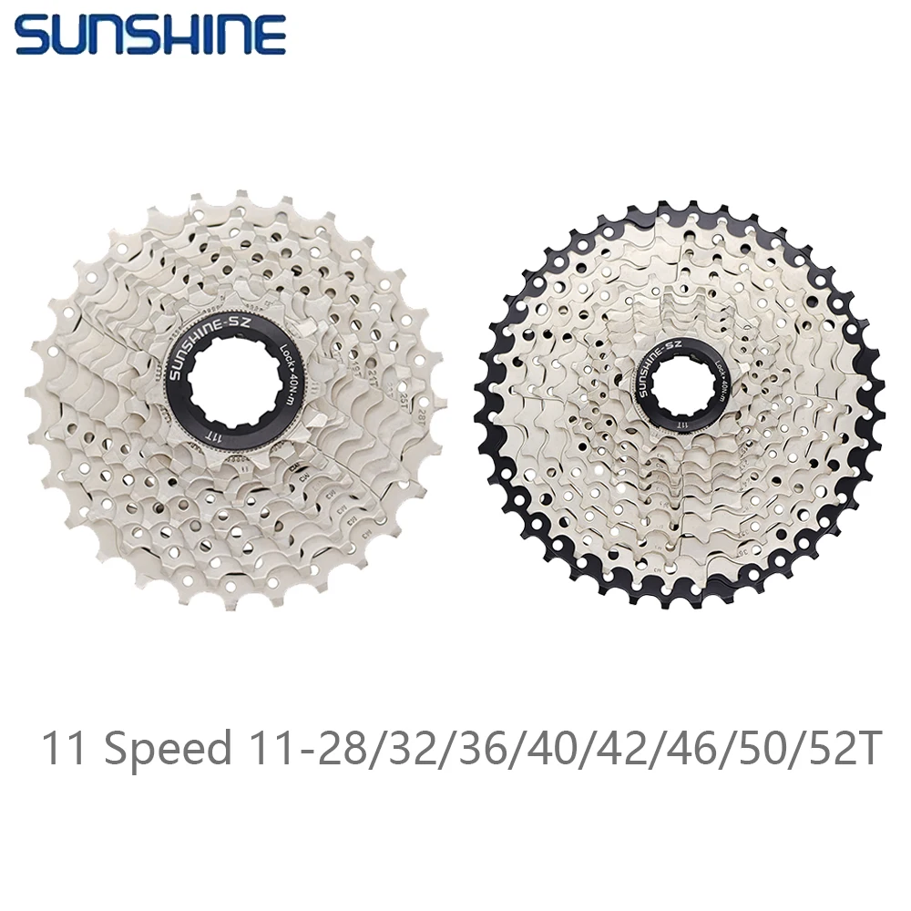 SUNSHINE 11 Speed 11-28T/32T/36T/40T/42T/46T/50T/52T Cassette MTB Road Bike Silvery Cassette For Shimano Sram