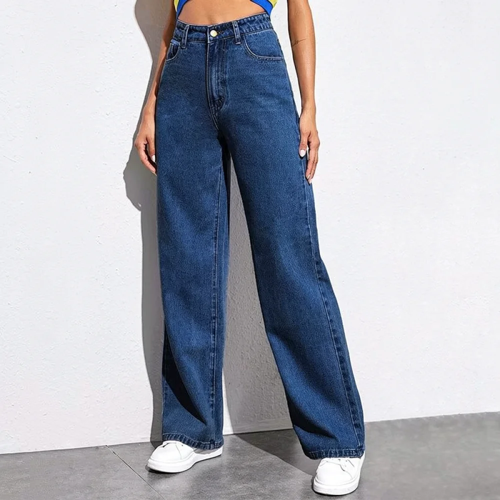 Mens High Waisted Denim Jeans Slim Straight Cut Trousers Comfortable Cotton Pants Basic Casual Style Summer Apparel