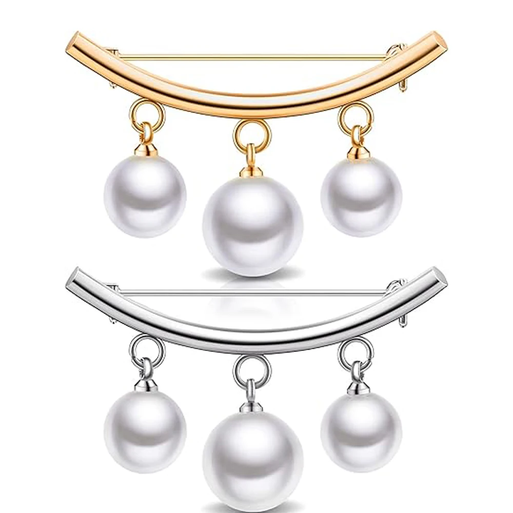 2Pcs Artificial Pearl Brooch Pins Anti-Exposure Safety Pins Faux Pearl Sweater Shawl Clips for Women Wedding Party Decorations