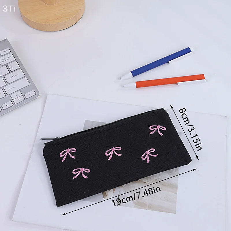 Cute Sweet Bow Pen Case Cosmetic Bag Girl Portable Coin Purse Sanitary Bag Portable Sundries Storage Bag Student Stationery Gift