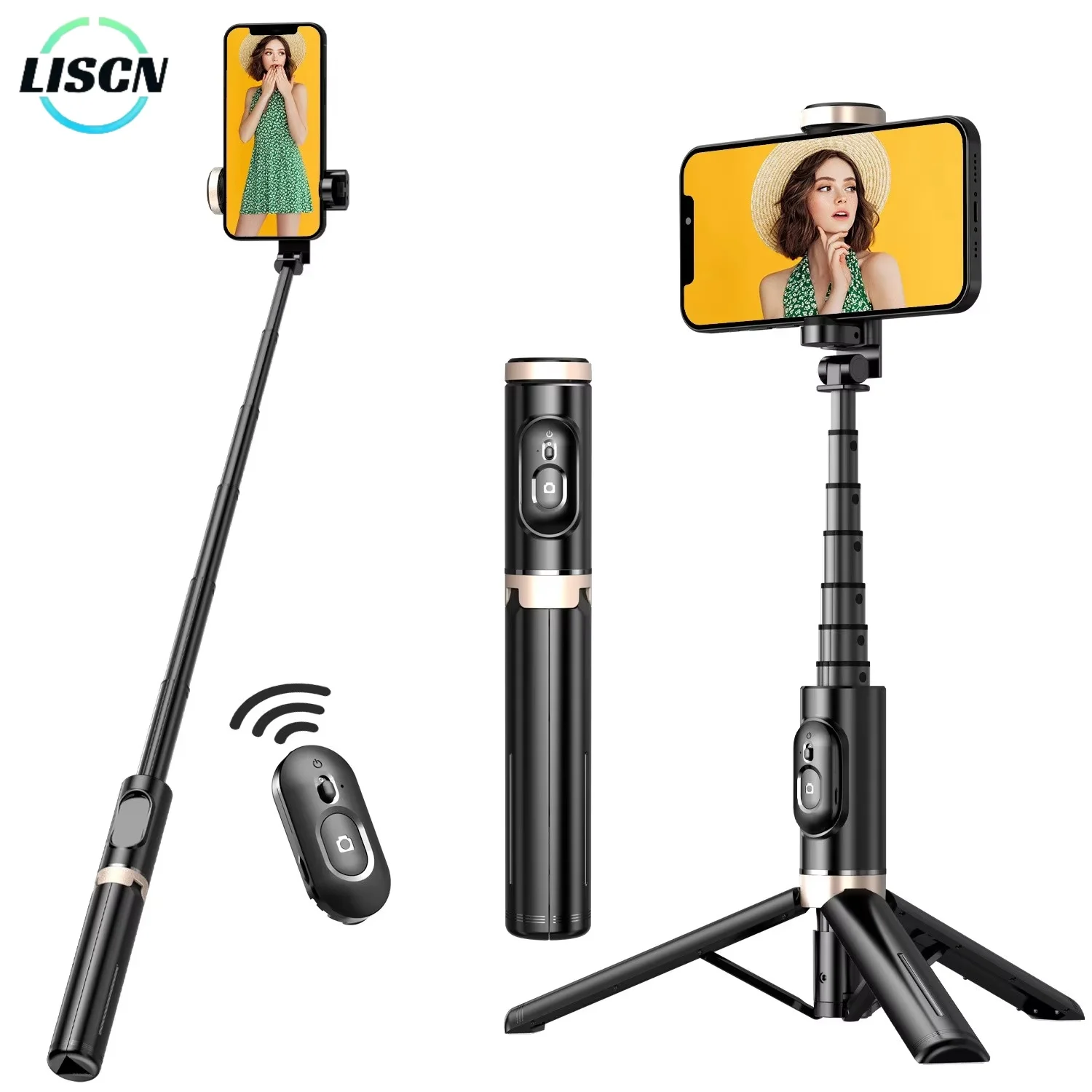 LISCN 3 in 1 Selfie Stick Tripod Aluminum Bluetooth Extendable Mobile Phone Holder for IPhone/Galaxy/Huawei/Samsung