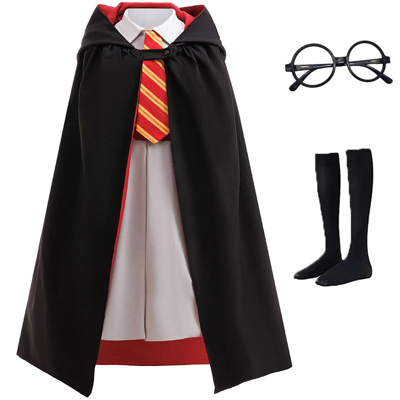 Magician Girl Clothes Halloween Girls Party Dresses Magic Academy Dress+Cloak Sets For Children School Uniform Cosplay Costume