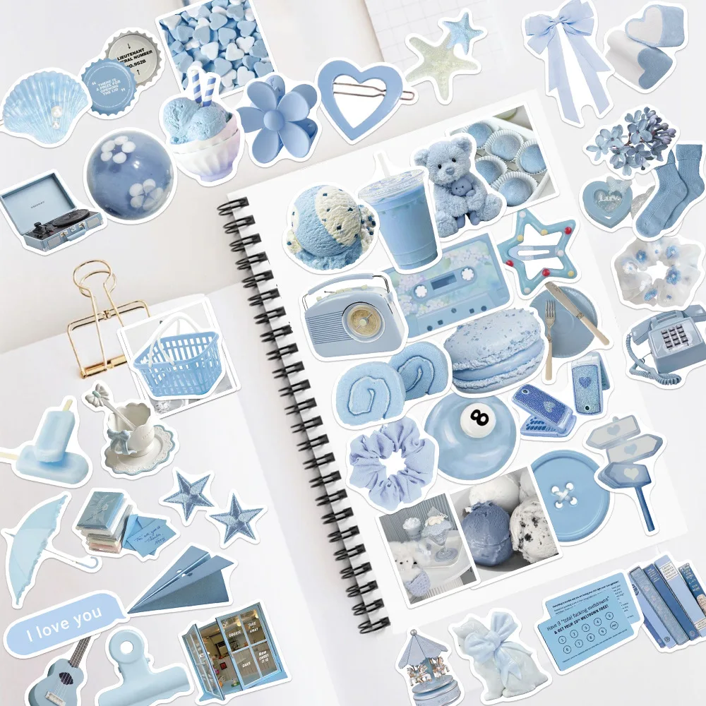10/30/50pcs Cartoon Blue Ins Style Stickers Decals For Phone Laptop Scrapbook Skateboard Guitar DIY Graffiti Aesthetic Stickers