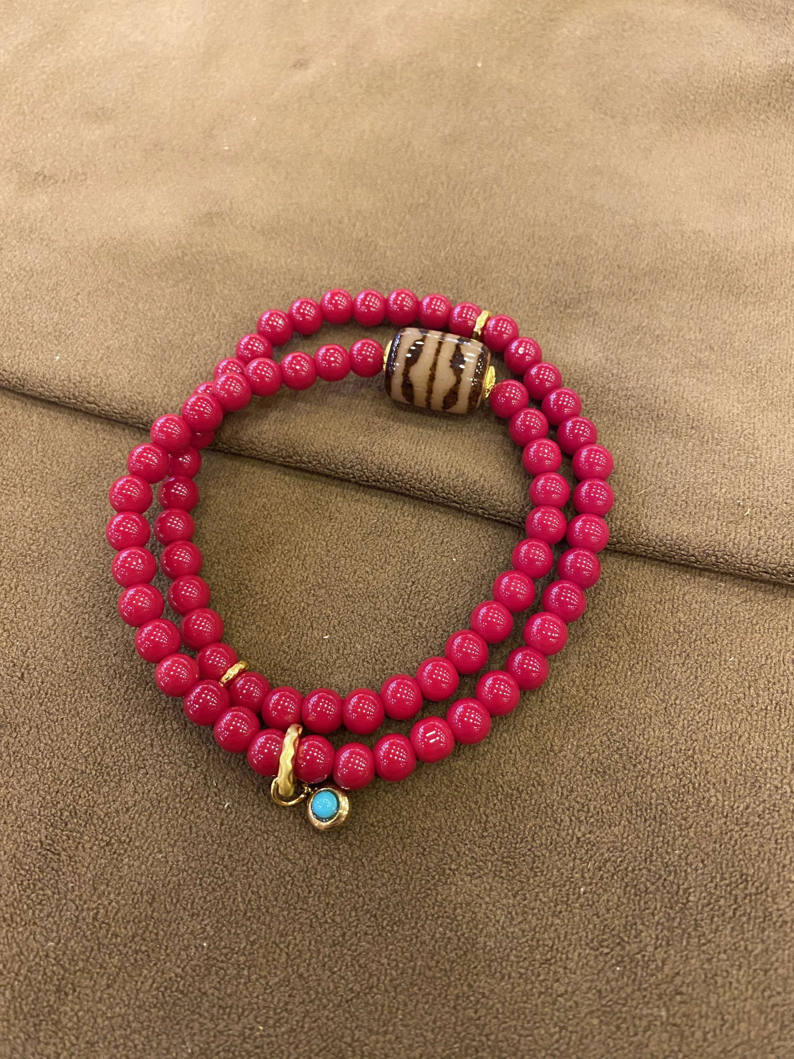 Picture 3: Bright Red Beaded Agate Double-Layer Bracelet