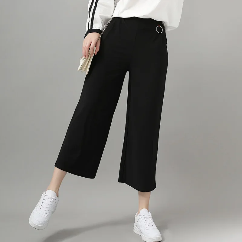 

5xl Wide Leg Pants For Women Casual Elastic High Waist Fashion Plus Size Loose Long Trousers Femme Female Culottes Solid Pant