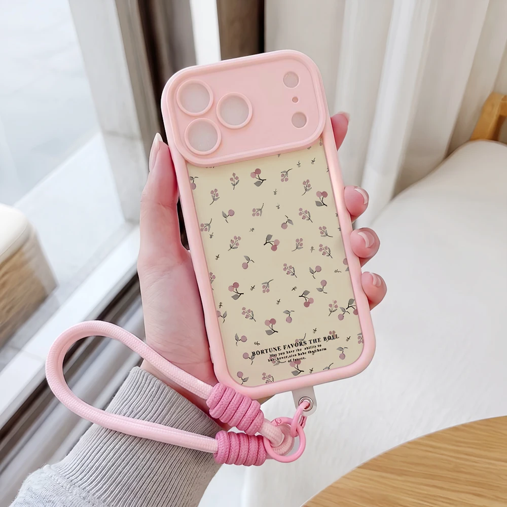 Handyhülle für iPhone 13 14 15 16 17 Pro Max 16 15 14 Pro Plus 17E Kirschblüten-Druck Lanyard Stoßfeste Matte Silikonhülle – Detail 1