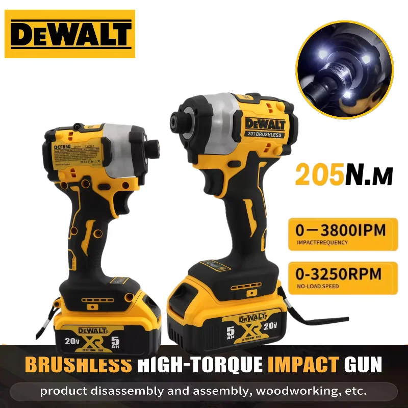 

Бесщеточный ударный гайковерт DeWALT DCF850, 3250 об/мин, беспроводной, интеллектуальный инструмент, 205 Н·м, высокомощный электрический инструмент для аккумуляторов 18-20 В