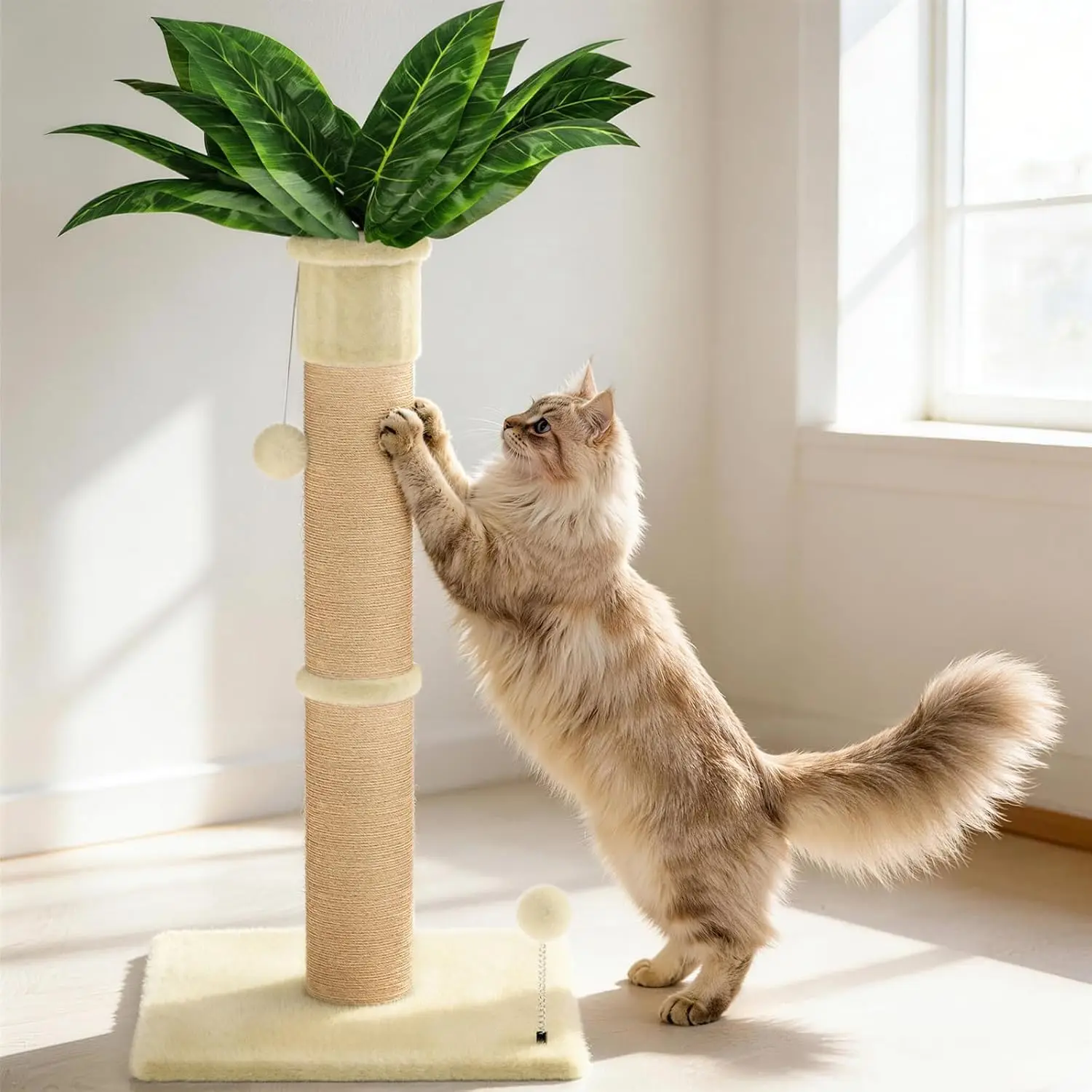 

Cat Scratching Post 34'' Tall, HeavyDuty and Thicker Cat Tower Scratcher with 2 Interactive Toy Balls, Premium Natural S