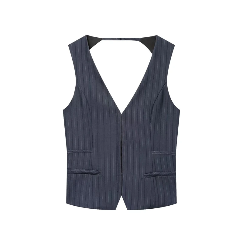 

KEYANKETIAN Spring New Women's Slim Striped Suit Vest With a Feminine Feel, Backless And Neck Hanging Top