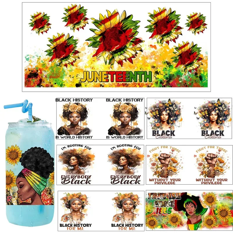 Hot Sale Black History Women UV Sticker Party DIY Decals 3D transfers uvdtf tumbler seal stickers 16oz uv dtf cup wraps