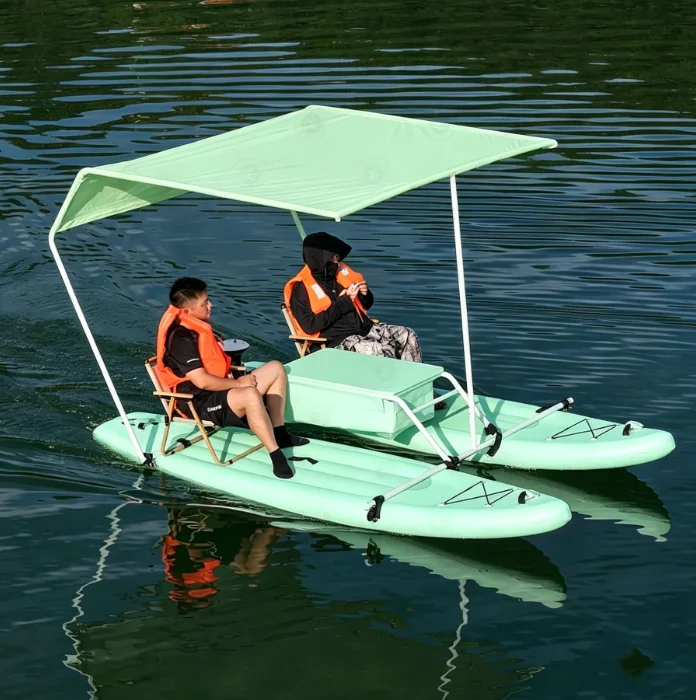 Canopy Cat Customizable Inflatable Boat - Paddle Catamaran with Sunshade Canopy, Electric Motor Ready for Water Adventures