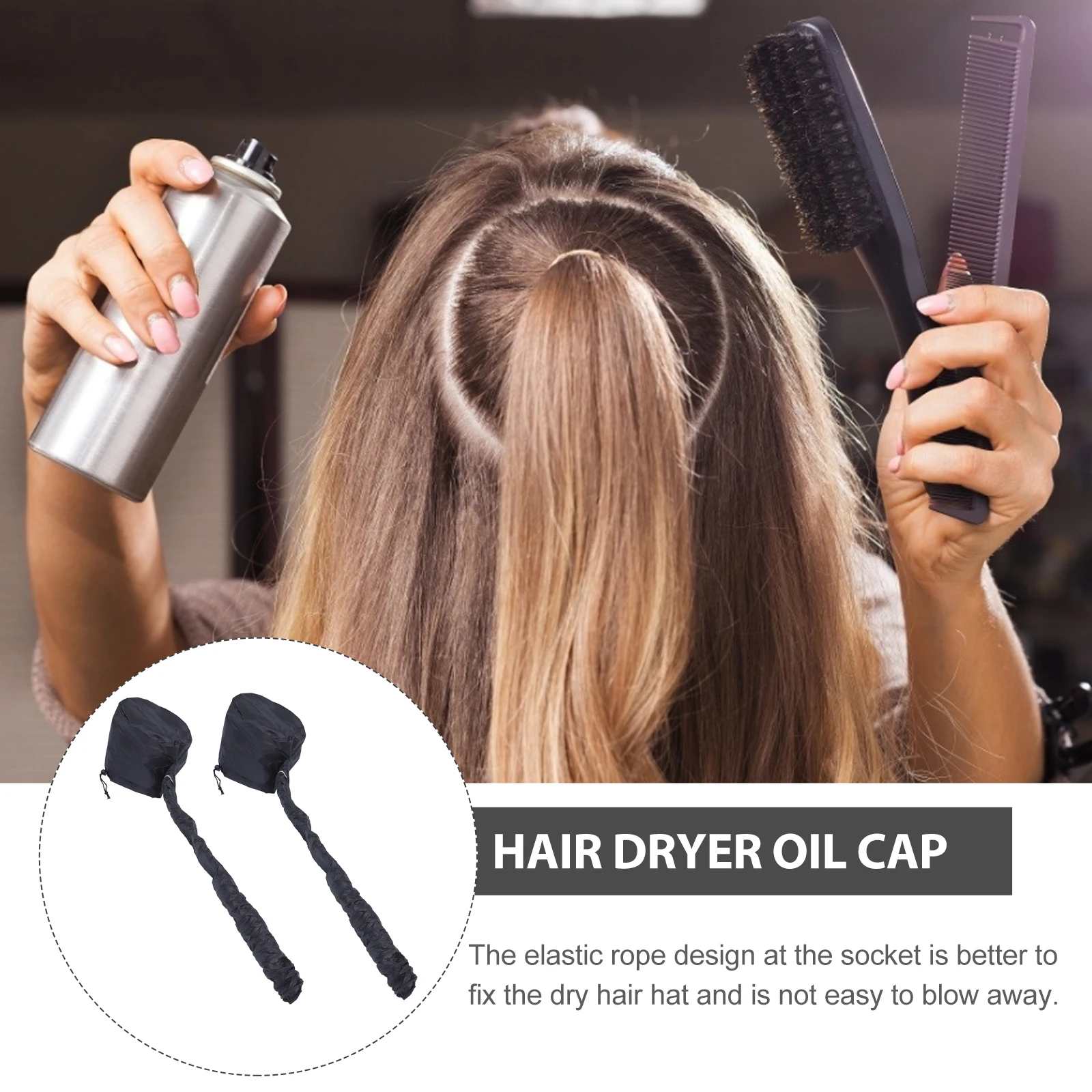 

2Pcs Dry Hair Heat Caps Salon Supplies 190T Thermal Hair Caps Black Steamer Heat Faster Blow Dry Elastic Design