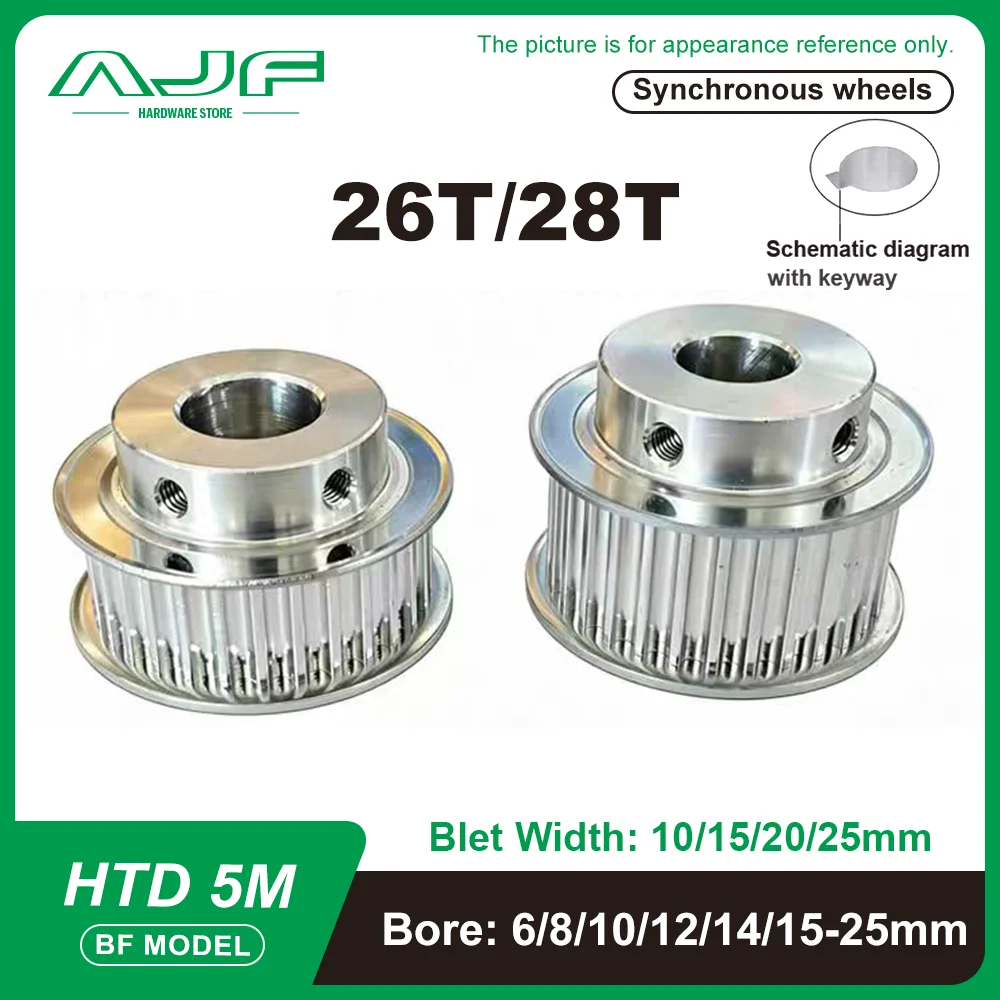 Timing Pulley HTD5M 26Teeth 28Teeth Belt Width 10/15/20/25mm Bore 5mm-20mm BF Type 5M 26T 28T Synchronous Pulley