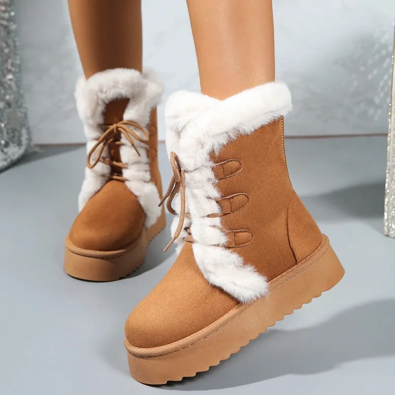 

New Style Luxury Winter Women Long Plush Warm Snow Boots Casual Shoes Suede Fur Ankle Boots Flats Platform Ladies Thick Shoes