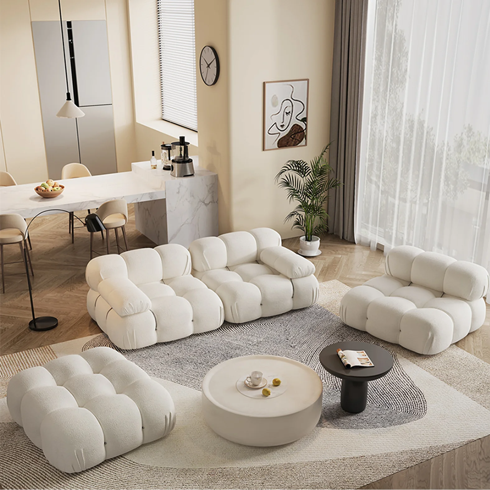 Newly Design Lamb Velvet Fabric Sofa Living Room Home Bread Bedroom Combination Block Module 1+2+3 Sectional Sofa