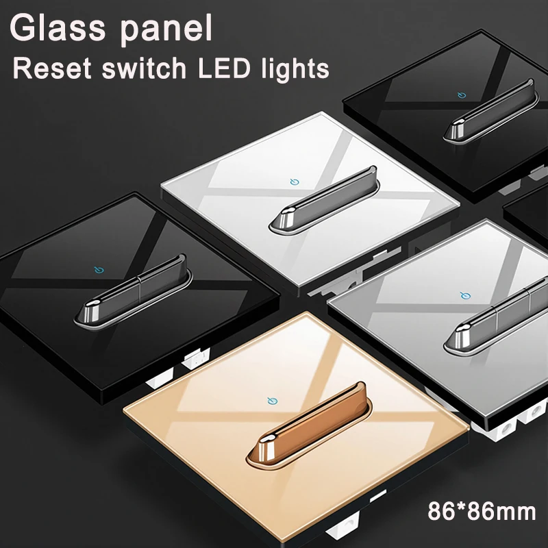 European British French Standard Self-reset Tempered Glass Switch Panel LED Indicator1 2 3 4 Gang Wall Panel Outlets 2usb Socket