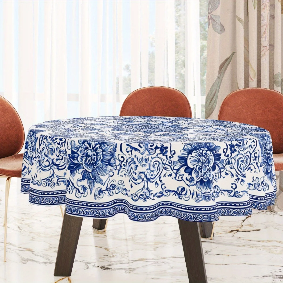 One piece of Tsinghua porcelain pattern round tablecloth, suitable for indoor and outdoor usezyc