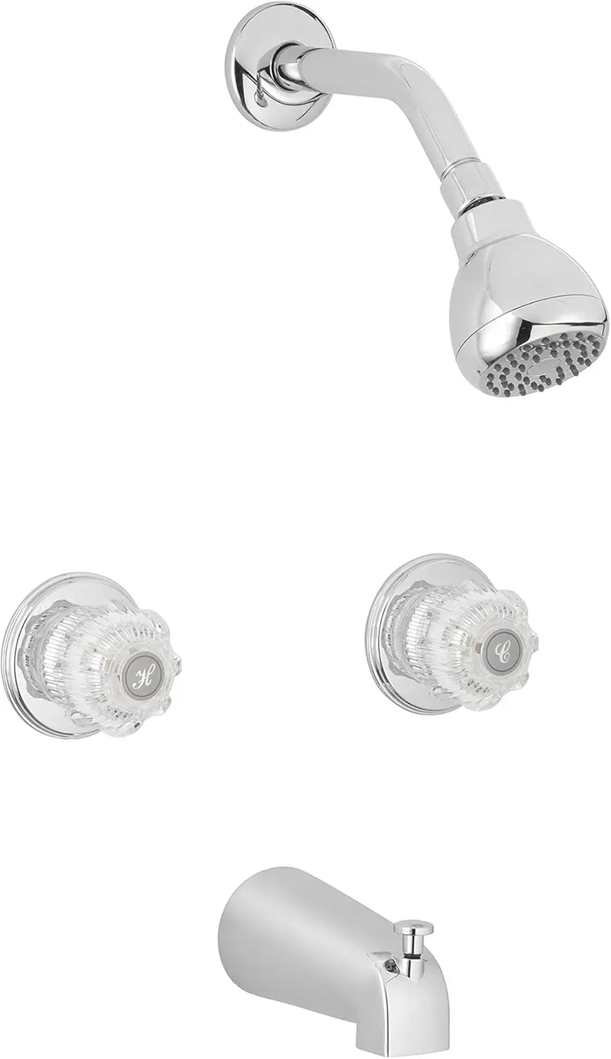 

Two Handle Tub and Shower Faucet Trim Kit, Polished Chrome, Acrylic Knobs, 1.8 GPM