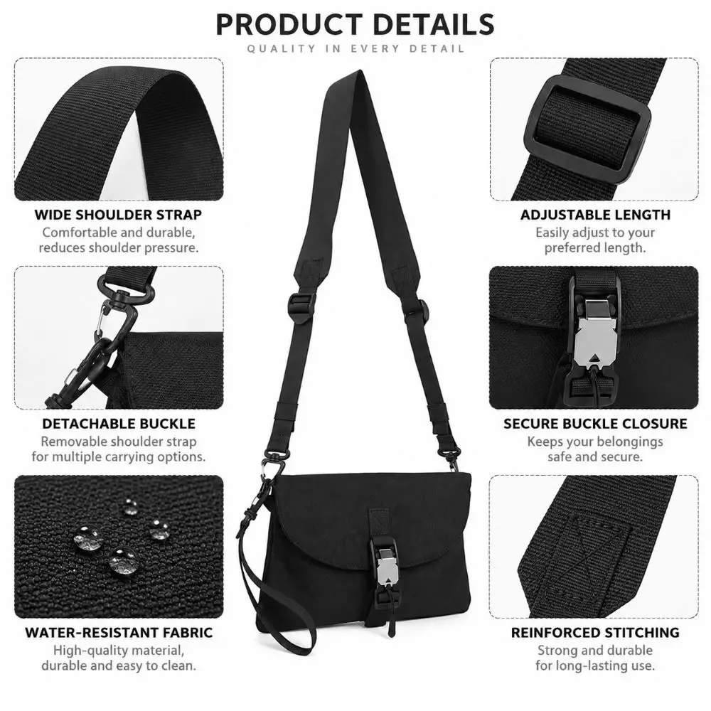Durable Nylon Crossbody Bag Square Shape Large Capacity Shoulder Bag Waterproof Magnetic Buckle Travel Pouch For Men Women