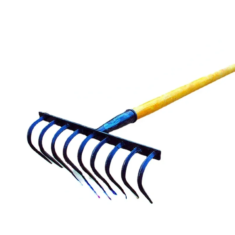New Small Agricultural Nail Rake Multi-functional Manual Forging Rake Grass Loose Soil Flat Steel Vegetable Garden Nine-tooth N