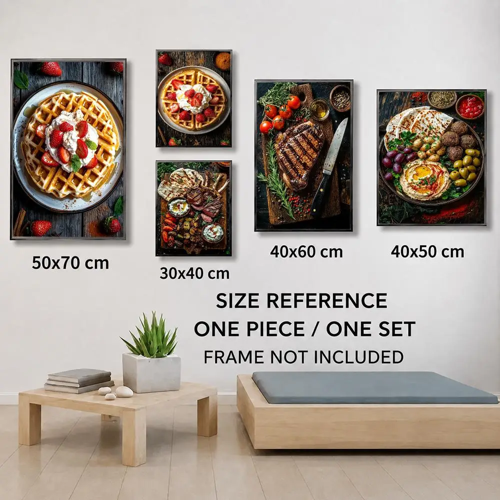 Cheese Wine Steak Spaghetti Burger Fries Poster Food Wall Art Kitchen Dining Home Decor Poster HD