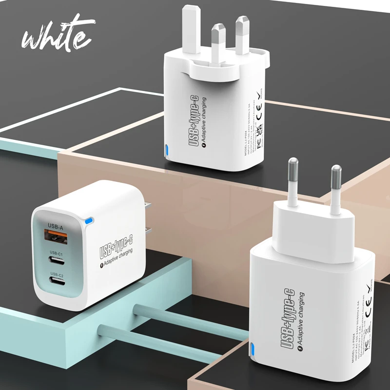 3in1 متعدد المنافذ شحن سريع شاحن الهاتف المحمول USB + Type-C معايير الولايات المتحدة/الاتحاد الأوروبي/المملكة المتحدة شاحن الهاتف لشاومي آيفون هواوي 2026 #2