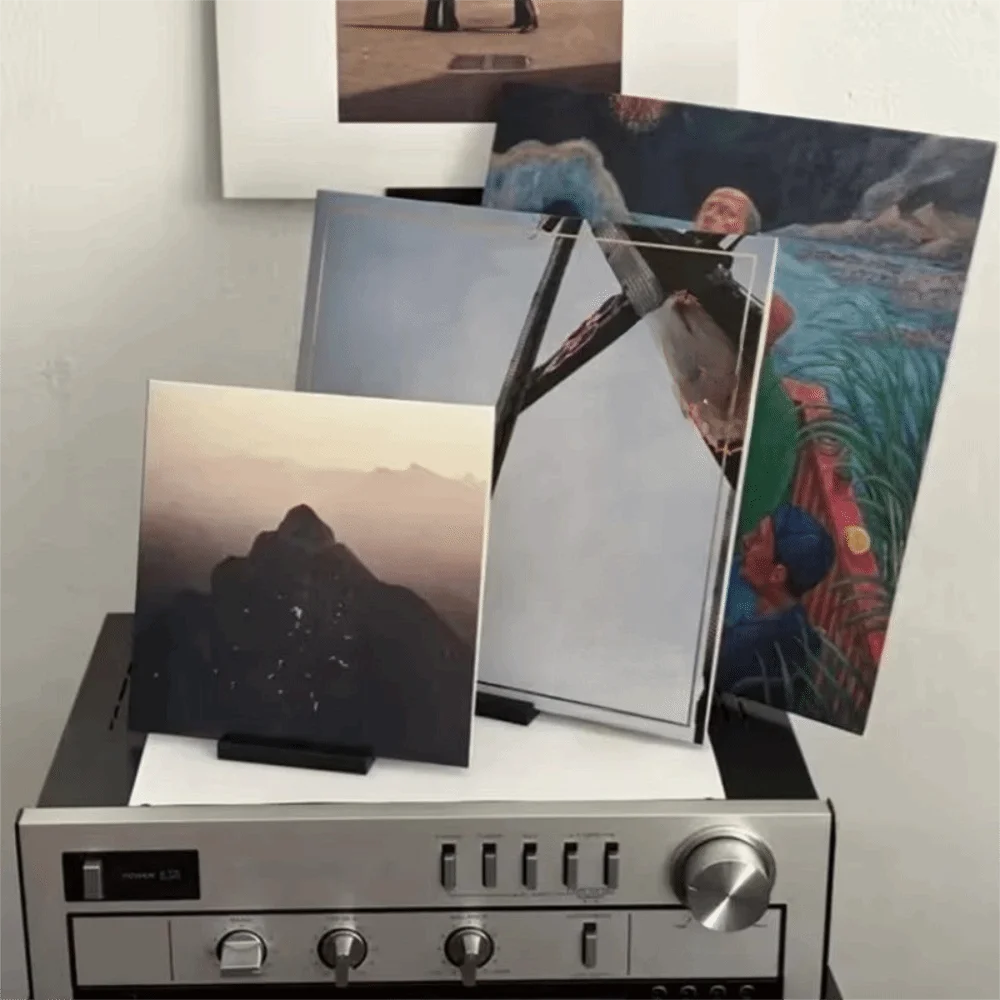 3D Printed Record Player Holder Slanted Support Plastic Vertical CD Holder Minimalist Front Stops Vinyl Record Display Rack