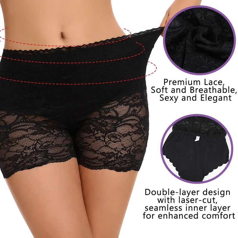 Women Sexy Lace Underwear Double Layer Panties Tummy Control Butt Lifter Lingerie Seamless Breathable Underpants Soft Cozy Brief