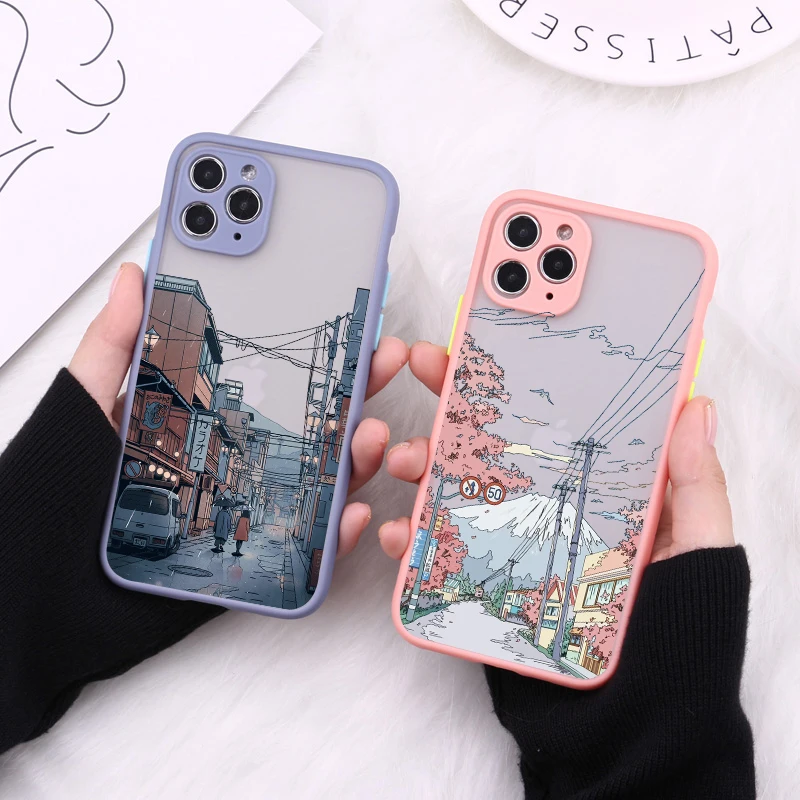 Japanese Anime Painted House scenery Phone Case For iPhone X XR XS Max 16 15 14 13 12 11 Pro Max 7 8 Plus SE2 Matte Covers