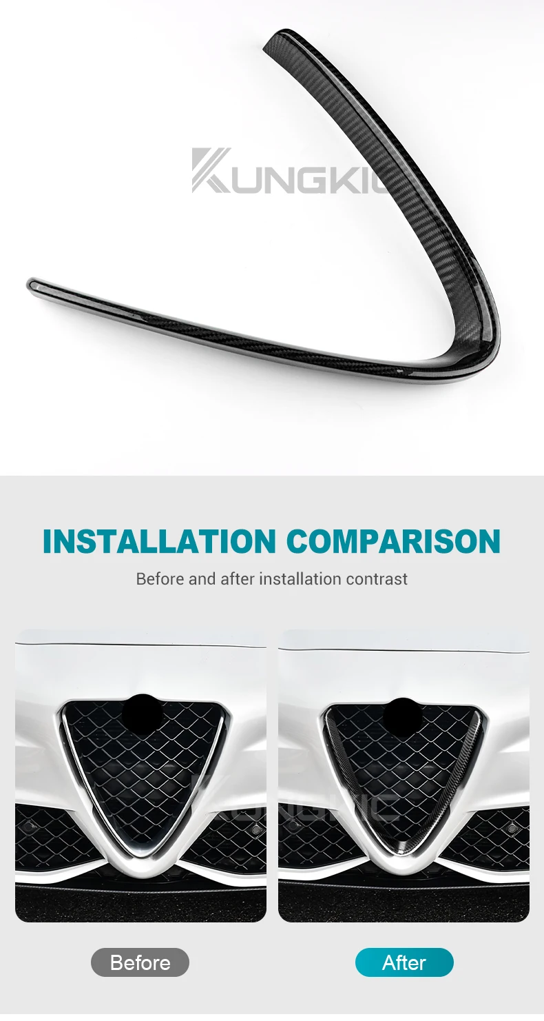 Dry Carbon Fiber Für Alfa Romeo Giulia 2017 2018 2019 2020 2021 2022 2023 Front Grill Dekoration Rahmen V Form Rahmen zubehör – Detail 2