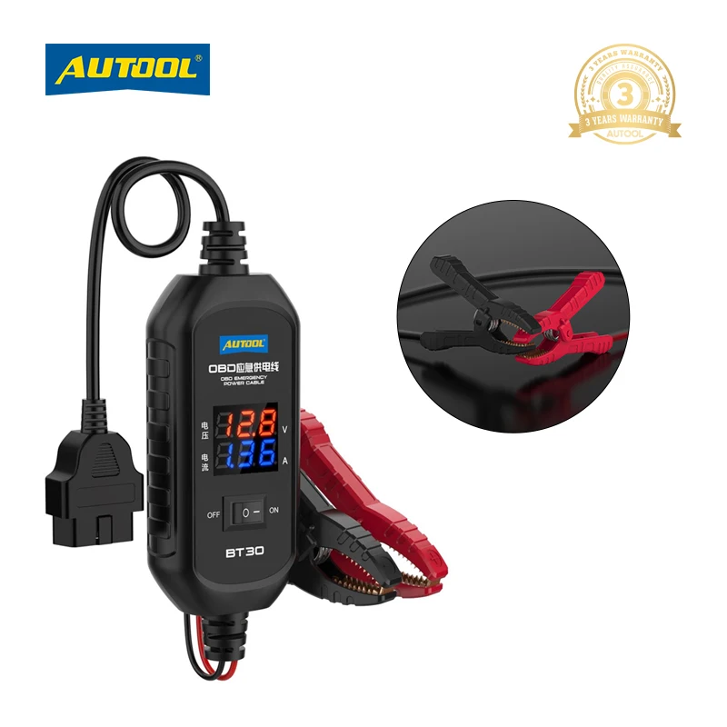 AUTOOL BT30 OBD Emergency Power Cable Car Battery OBD2  Emergency Protector ECU Auto OBD Memory Saver Battery Connector Clip