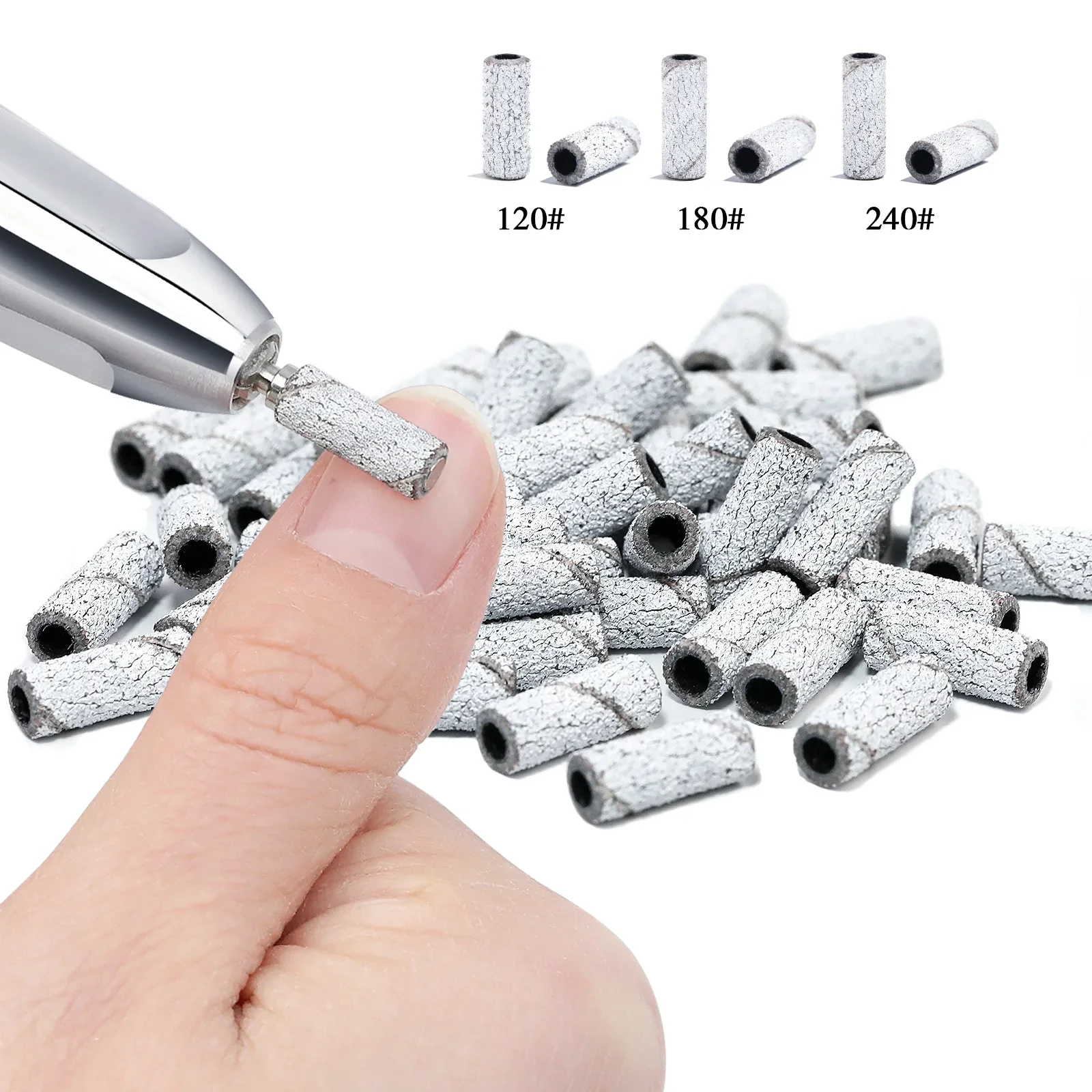 50 szt. Mini taśm szlifierskich do gwoździ 3,1 mm 120 #   80 #   240 #   Zestaw narzędzi do polerowania skórek ze stali nierdzewnej Wiertło do paznokci Żel do usuwania zestawu narzędzi