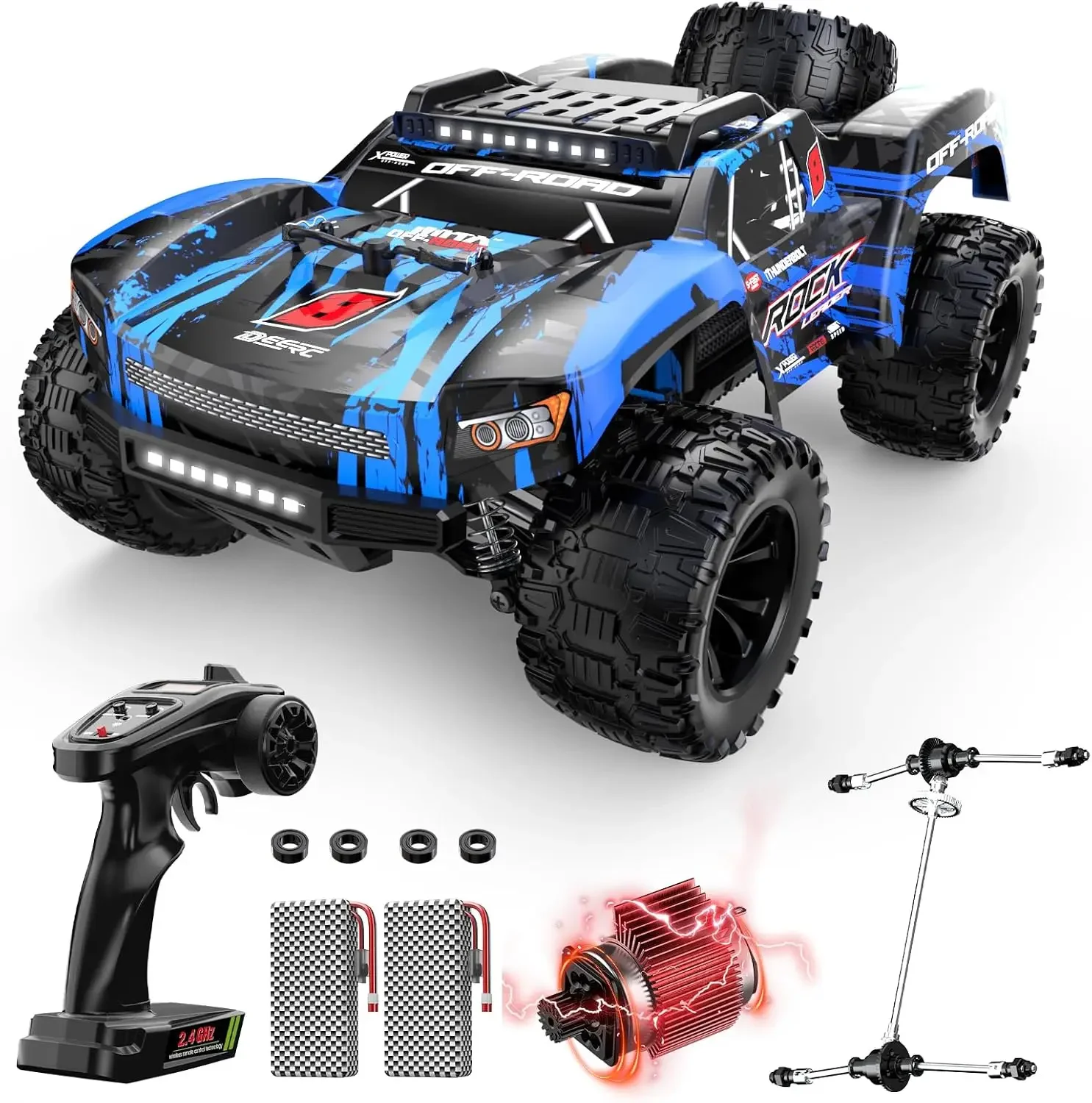 1:12 Fast RC Cars 45KPH, 4WD High Speed Short Course RC Truck, Off-Road All Terrain Remote Control Car with 2 Batteries