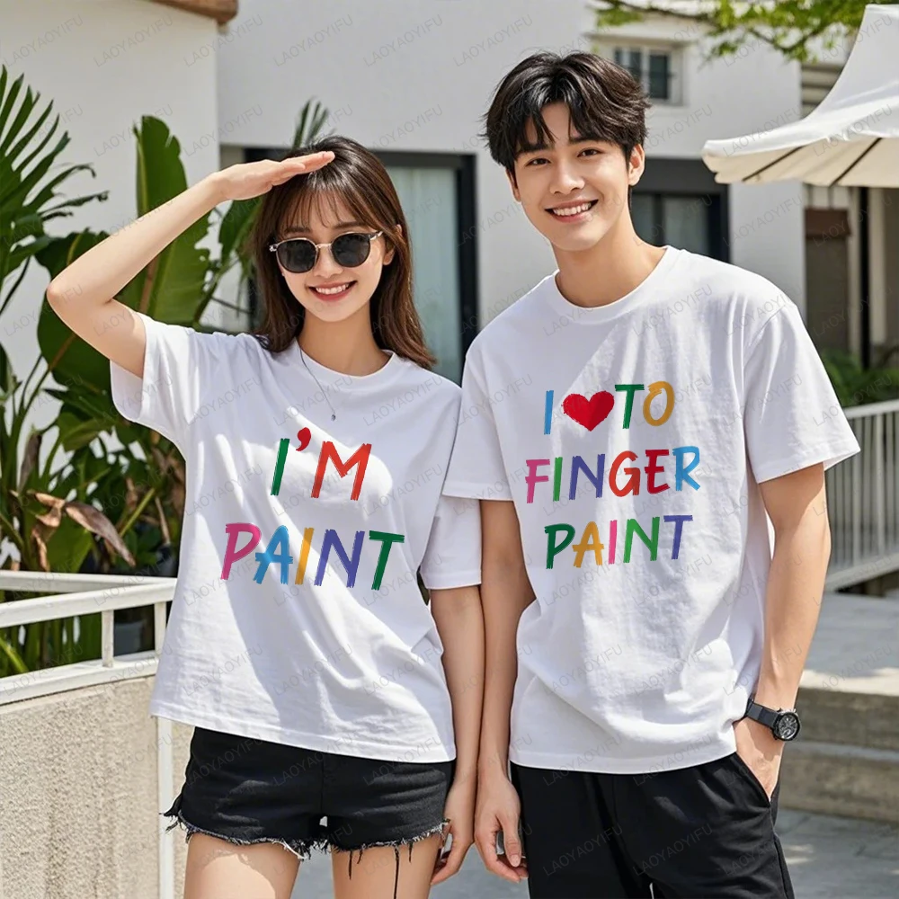 Paar-Baumwoll-T-Shirt „I Love To Finger Paint“, passende Grafik-T-Shirts, lustiges Freizeitkleidung für Sie und Ihn, künstlerisches Sommer-Top