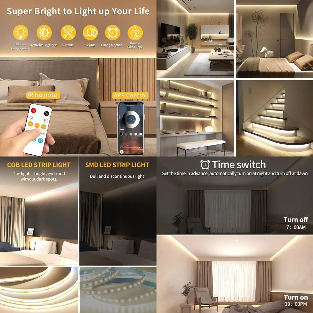 

Светодиодная лента с регулируемой яркостью 24 В, 3000 К, теплая белая, 100 футов, гибкая лента для спальни с пультом дистанционного управления и управлением через приложение, идеально подходит для дома своими руками D