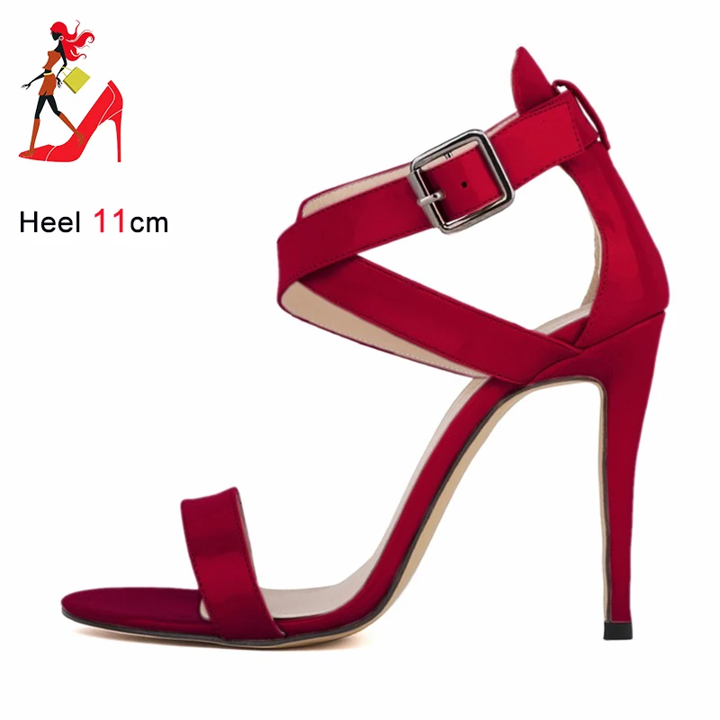 

Sexy Candy Color Women Sandals 2025 Summer Cross Buckle Open Toe High Heels 11cm Ladies Party Bride Shoes T Show Model Stiletto
