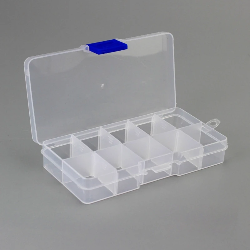 Clear Plastic Storage Box 10 Compartment with Sealing Lid Container for Case for Small Jewelry Ring for Pill Multicolor