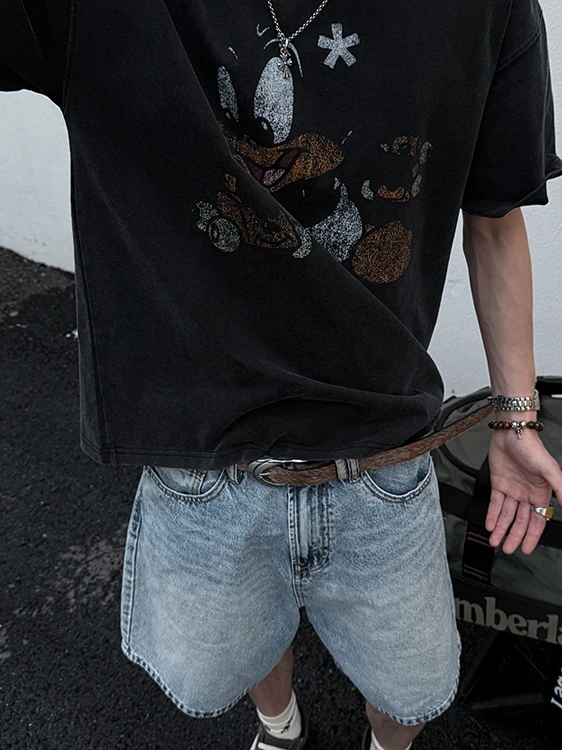 Pantalones de mezclilla finos de verano para hombre, marca de moda American Vibe Retro Waed Vintage, sensación de alta gama, Le recto de cinco cuartos...