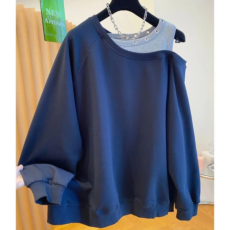 

Простая универсальная искусственная толстовка с открытыми плечами для женщин осень-зима, свободная в большом размерах, уникальный искусственный топ из двух предметов