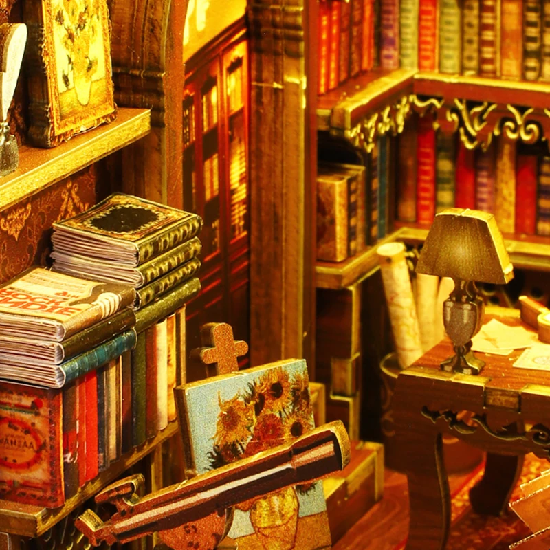 DIY Book Nook Insert Kits Wooden DollHouse Building Toys Magic House Casa Bookend With LED Lights Bookshelf Home Decoration Gift