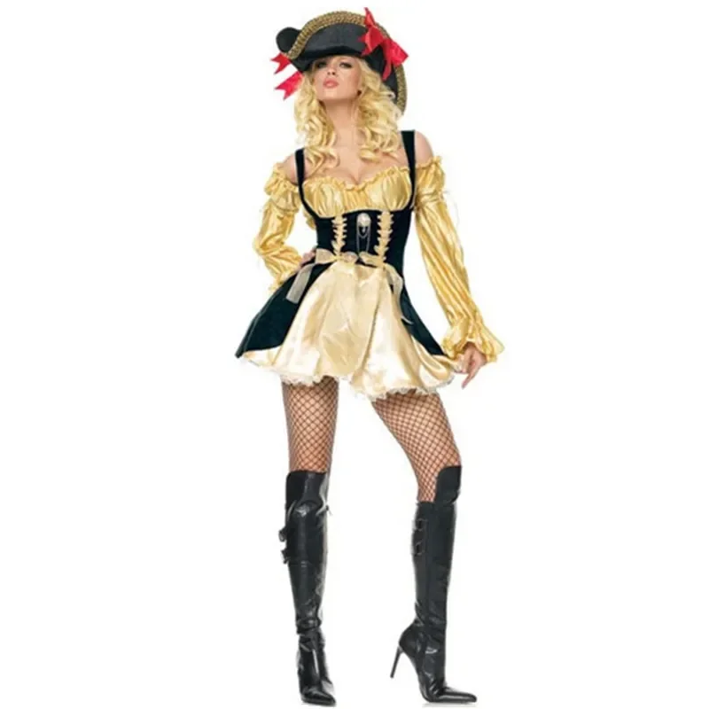 Halloween Purim Carnival Party Caribbean Pirate Elizabeth Cosplay Costume Medoeval Gothic Captain Jack Sparrow Huntress Dres@0Z*