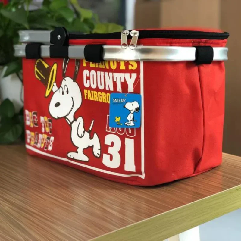 Snoopy Cooler Bag Outdoor Ice Cooler Bento Basket Cartoon Portable Camping Large Capacity Travel Foldable Food Picnic Storage