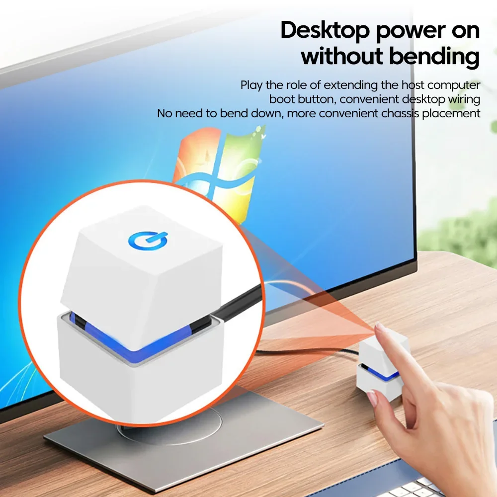 Blue LED Lights PC Motherboard External Start Power On/Off Button 1.8m Extension Cable for Home Office Computer Desktop Switch