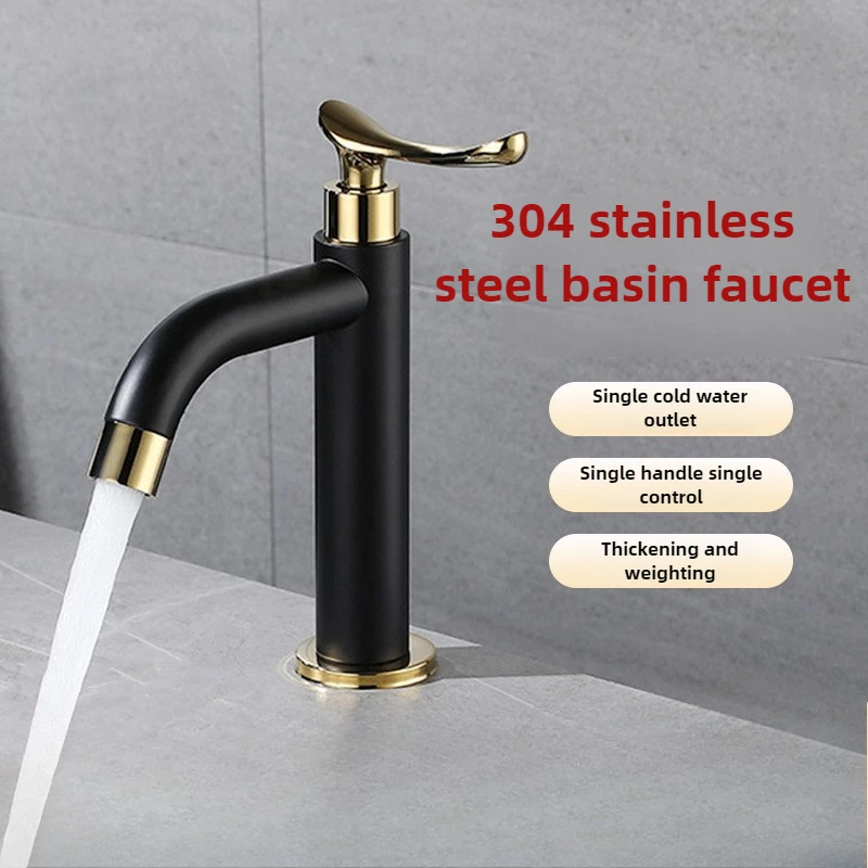 

Bathroom Sink Faucets Black&Gold Single Cold Water Washbasin Tap Single Handle Basin Faucets Bathroom Fixture Home Improvement